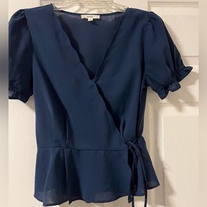Blue wrap blouse